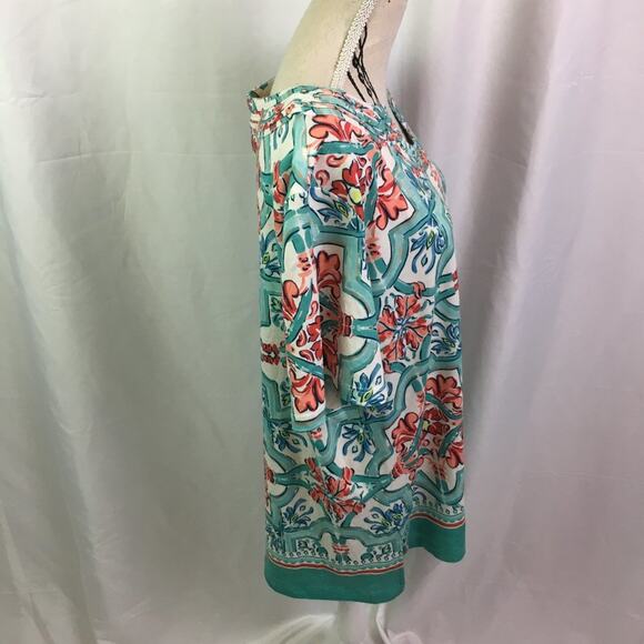 Alfred Dunner Coastal Drive Short Sleeve Blouse Multi Green Small - Picture 3 of 12